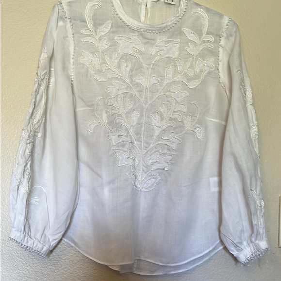 Elegant White Embroidered Women's Top Maryana Veronica beard 100 ramie - Picture 5 of 12